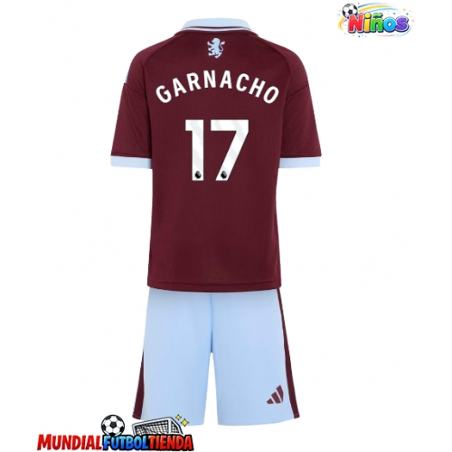 Camiseta Aston Villa Alejandro Garnacho #17 Primera Equipación Replica 2026-27 para niños mangas cortas (+ Pantalones cortos)